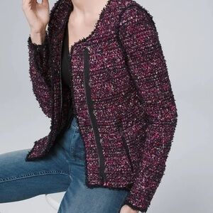 White House Black Market Amalfi Tweed Jacket Striped Novelty Pink Kiss. Size XS